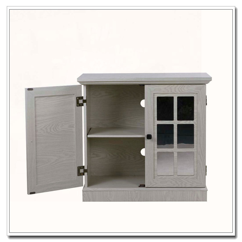 Buffet de rangement avec 2 portes décoratives en miroir et tablette réglable pour la salle à manger, Blanc