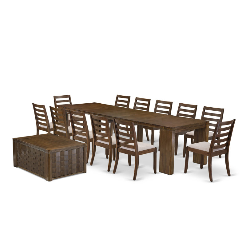 14 Pieces Extendable Dining Set Includes 1 Rectangle Xtenczar Table, 1 Coffee Table, 12 Polyester Fabric Stackable Dining Chairs - (Finish Option)
