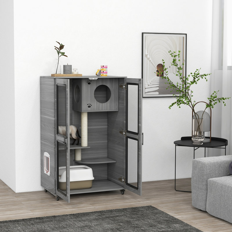 Maison pour chat de luxe avec roues, Gris