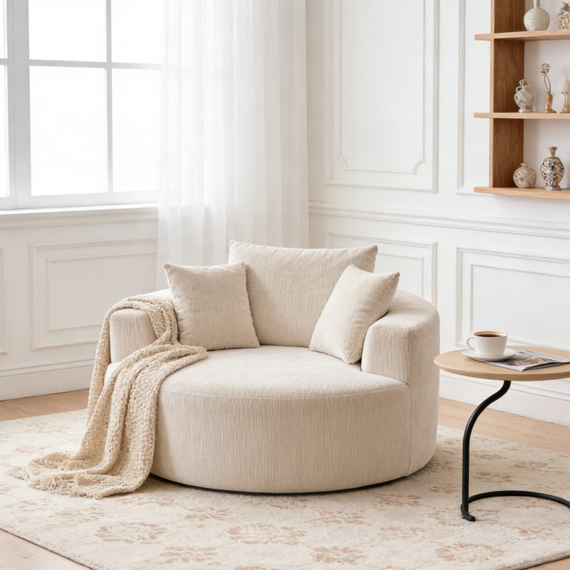 Fauteuil en chenille surdimensionné sans assemblage requis, Beige