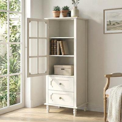 Armoire de rangement classique avec porte en verre avec tiroirs, armoire de présentation en bois, convient au salon, à la salle à manger et au vestibule