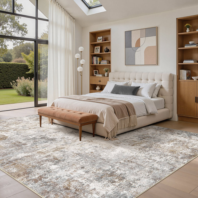 Washable Area Rugs Modern Abstract Rugs  for Lining Room with Non Slip Backing-Brown, Gray;Brown, Rectangle 10' x 14'