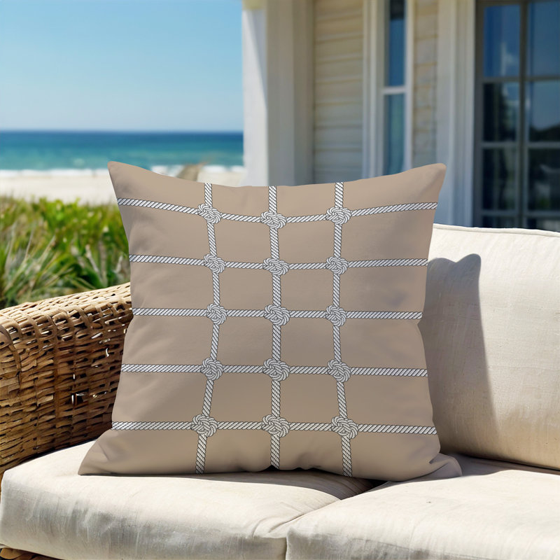 Barnon Trellis Outdoor Reversible Throw Pillow, Beige, 16"H x 16"W