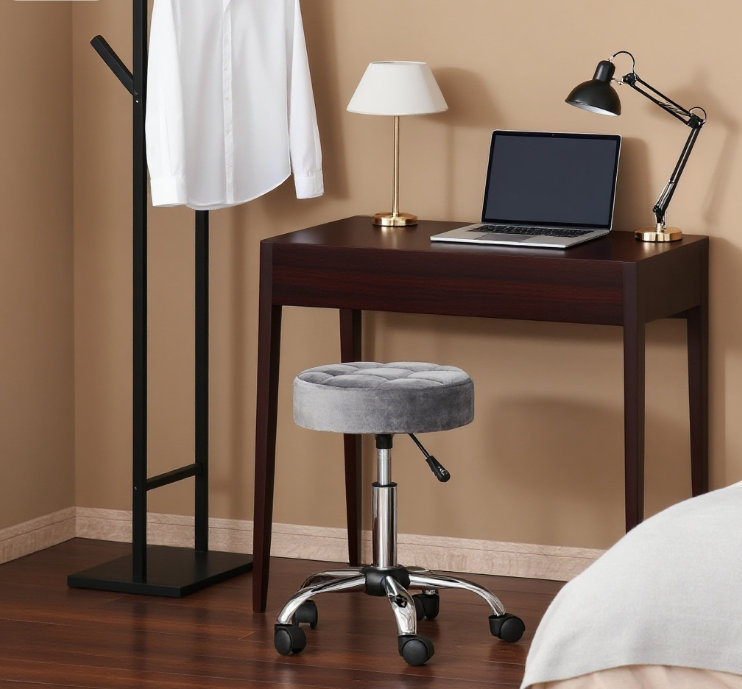 Tabouret de bureau rond à hauteur réglable, fauteuil de coiffeuse