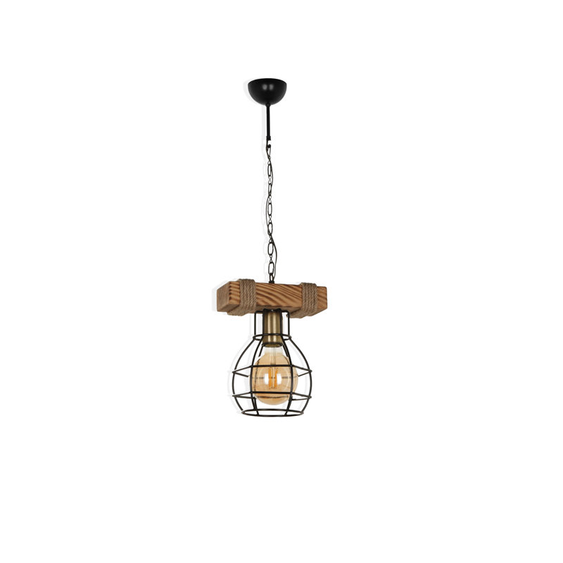 Luminaire suspendu en bois à hauteur réglable avec capuchon en métal
