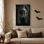 «Gothic Woman with Skull Face Paint and Raven», art mural sur toile d'Halloween-1908289285