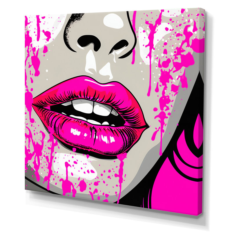 Popart sensuel, lèvres roses sur toile, H 24 po x l 24 po x P 1 po, Toile tendue