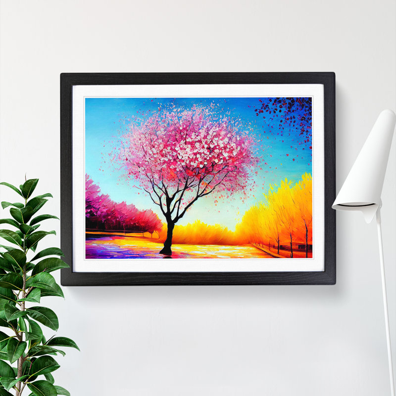 Cherry Blossom Tree Glow Vol.3 - Single Picture Frame Painting, Black, 46cm H x 64cm W x 2cm D