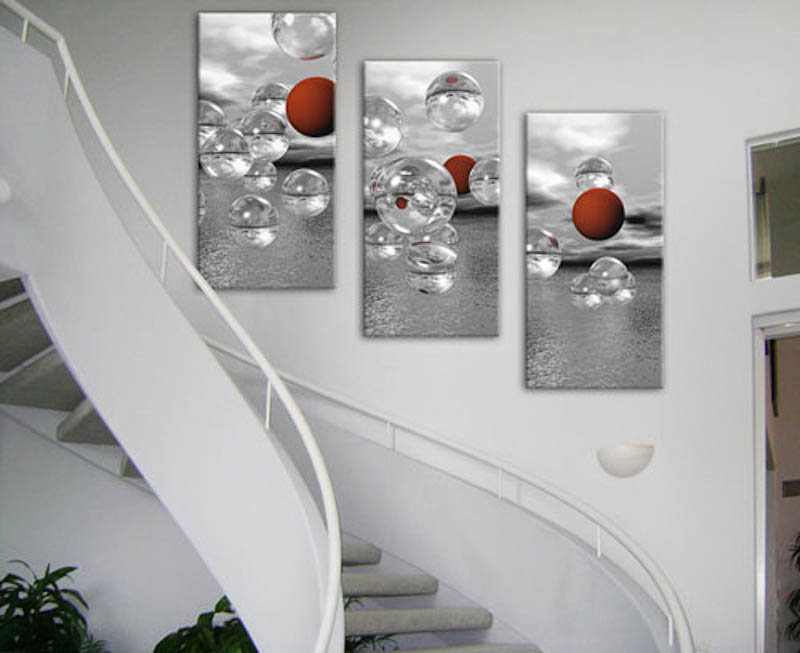 « crimson sphères triptpych » par scott menaul, impression sur toile tendue, H 32 po x l 51 po