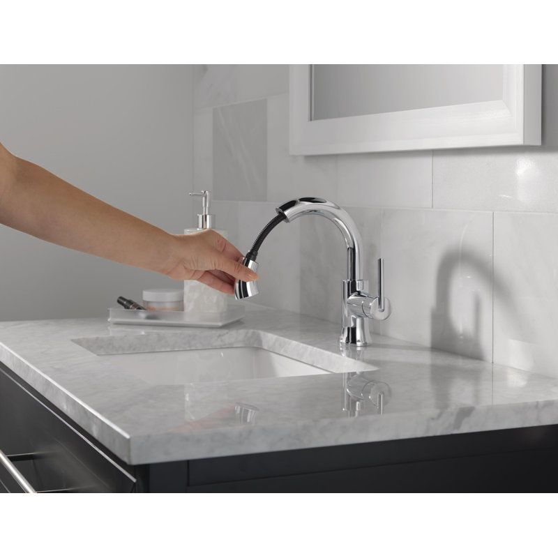 Robinet de salle de bain rétractable Trinsic, robinet de salle de bain escamotable, robinet de salle de bain monotrou chromé avec douchette rétractable, robinet de lavabo pour salle de bain, support magnétique, chrome