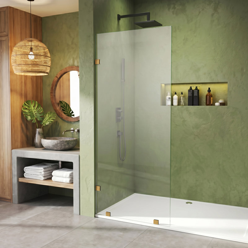 Écran de douche sans cadre l 24 po x H 80 po avec verre trempé de 3/8 po (10 mm) transparent, résistant à l’explosion et brossé