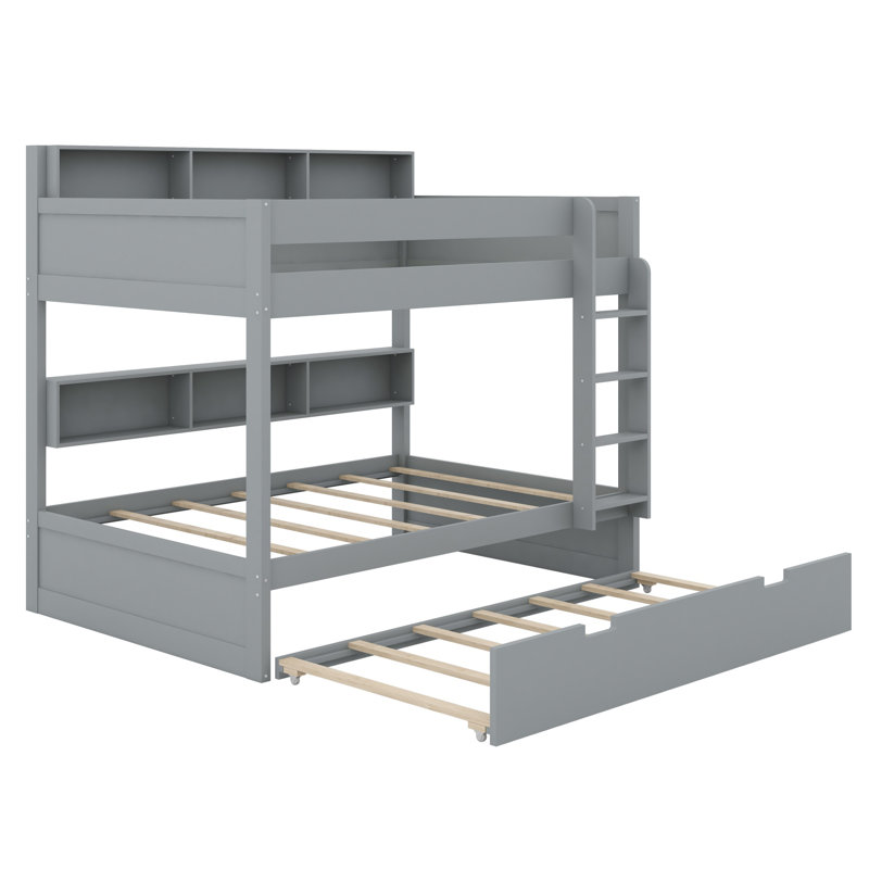 Lit superposé avec lit gigogne caché, parfait pour les chambres d'amis, Simple sur simple, Gris