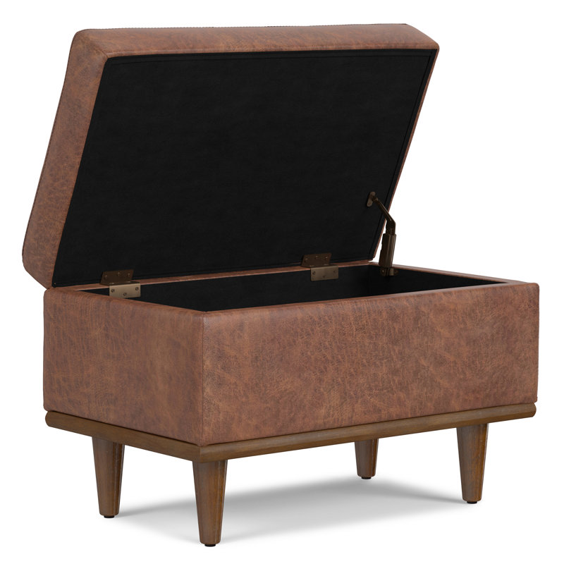 Shiloh 26"W Small Upholstered Vegan Faux Leather Storage Ottoman with Lift Top, Brown