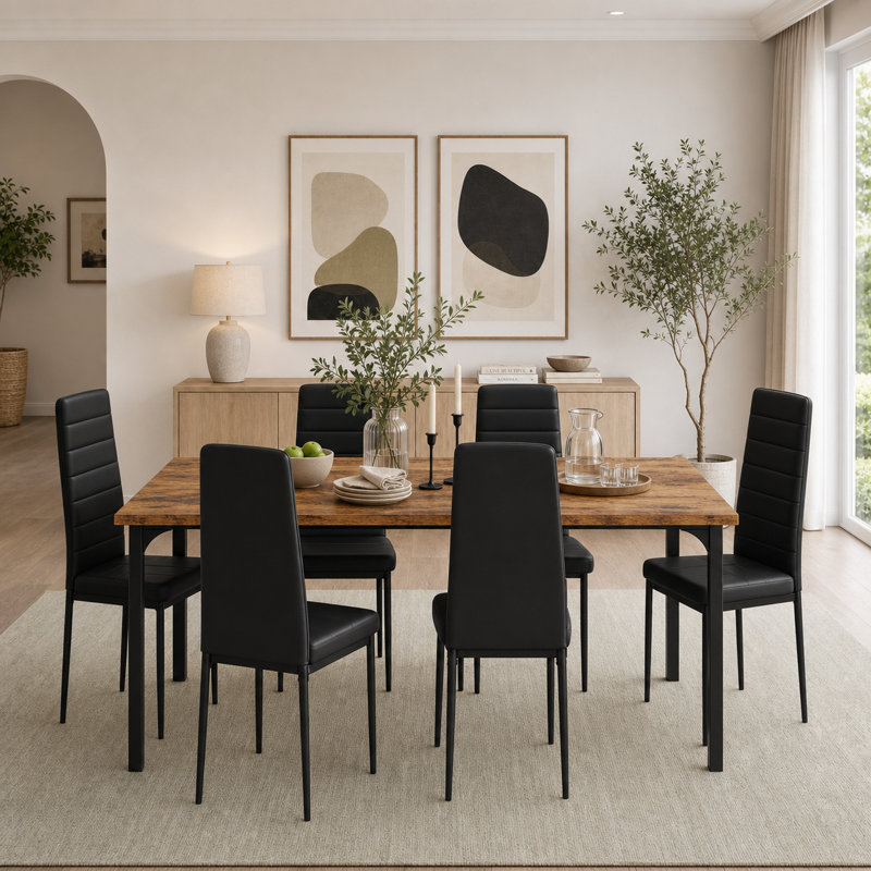 Ensemble de salle à manger moderne 7 pièces en bois et métal pour cuisine et salle à manger, Brown
