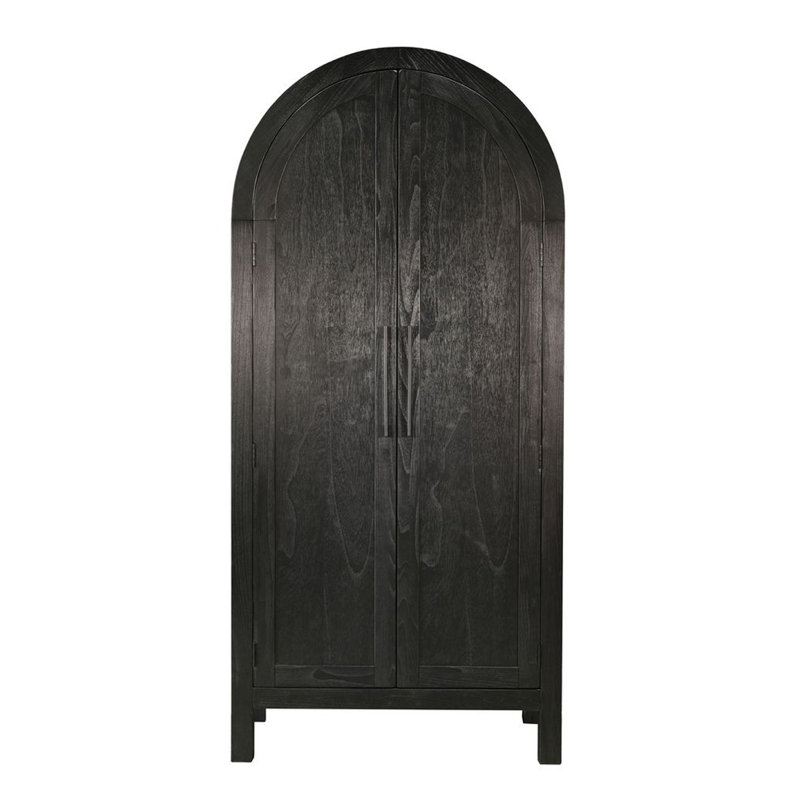 Armoire de rangement arquée Dyz, 2 portes avec tablettes réglables, bois noir