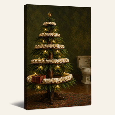 " Tiered Tree With Red Gift Box And Paper Scrolls Christmas " Painting