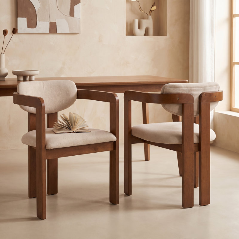 Ensemble de 2 fauteuils de salle à manger Telluride, hauteur d'assise 46 cm (18,11 po), style moderne du milieu du siècle, en caoutchouc et bois massif noyer. Hauteur du siège : 46 cm (18,11 po).
