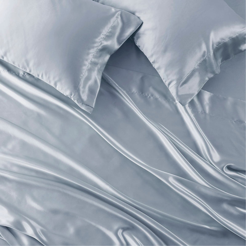 Ensemble de draps Satin Luxury, Bleu, Couvre-lit simple + 5 pièces supplémentaires