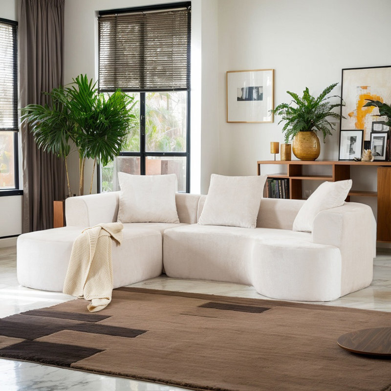 100" Corduroy Modular L-Shape Sectional Sofa, Beige Corduroy