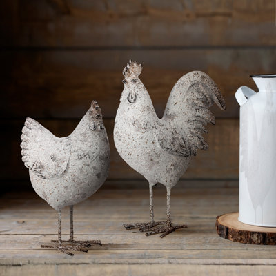 Coq et poule en résine et métal Camiryn