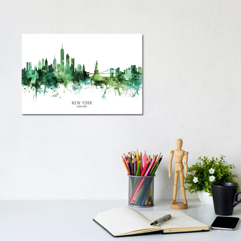 New York New York Skyline Green by Michael Tompsett - Wrapped Canvas Gallery-Wrapped Canvas Giclée, 20.32 cm H x 30.48 cm W