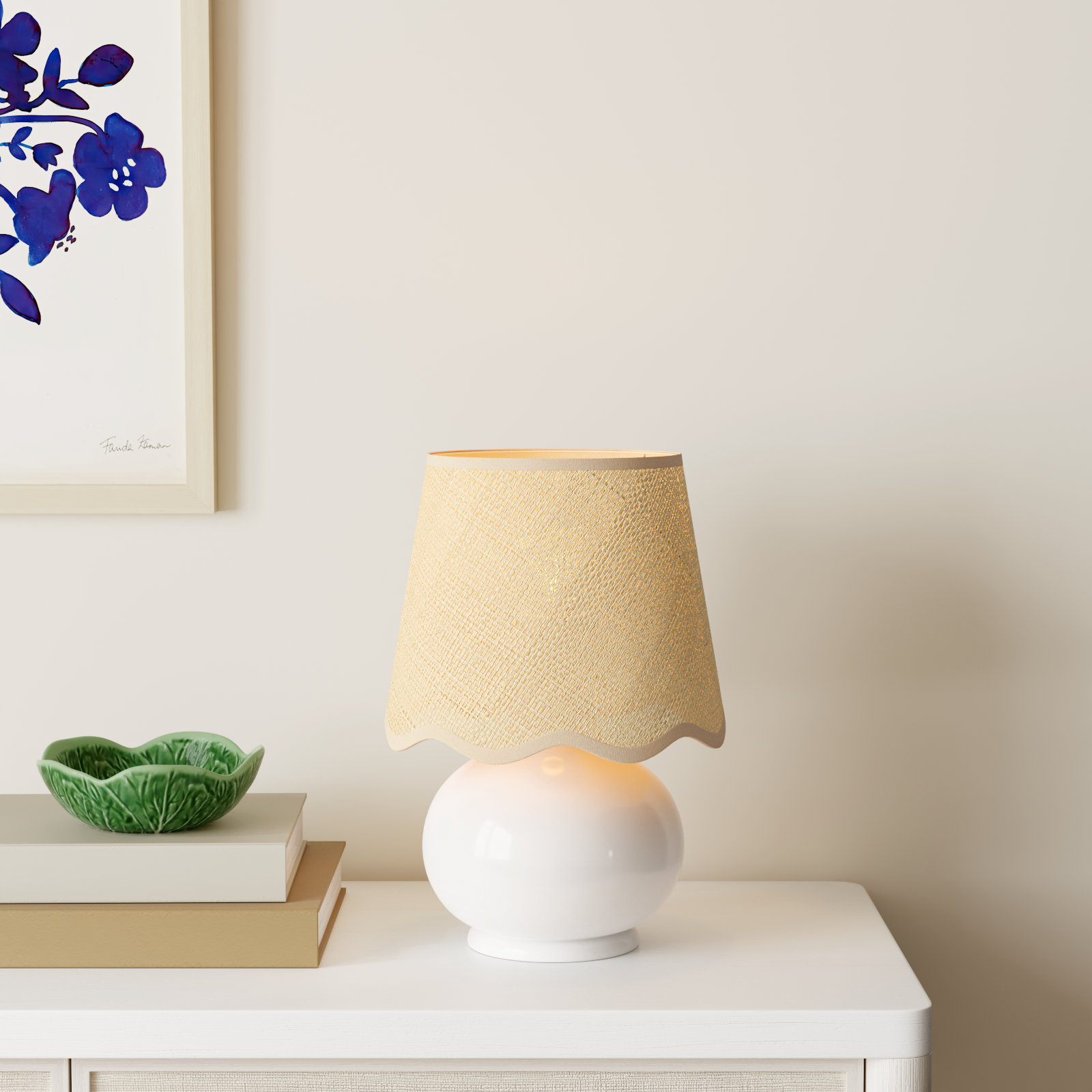 Momsen Ceramic Bedside Lamp, High Gloss White, Yellow