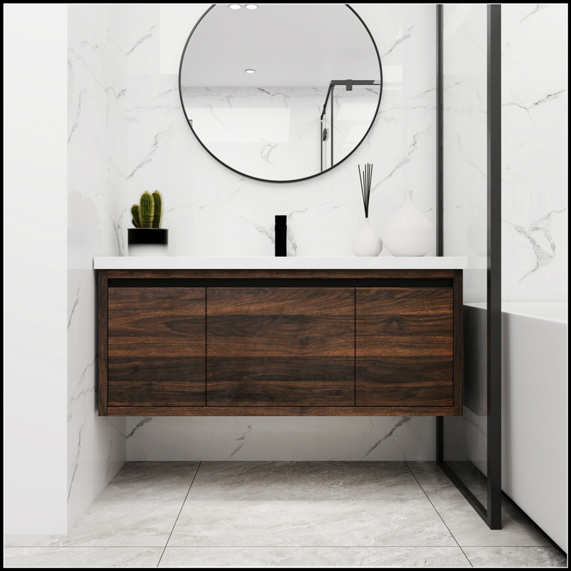 Armoire de salle de bain 48 po avec lavabo, portes à fermeture douce et tiroir, montage flottant pour salle de bain moderne