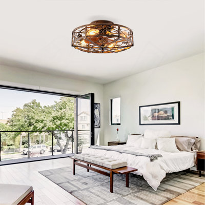 20'' Mounting Type Caged  Ceiling Fan with Lights and Remote Control  ,Reversible Motor, DC Remote Control,6 Speed Ceiling Fan,Timing Fan Lamp--NOT Included Bulbs(Antique Bronze)