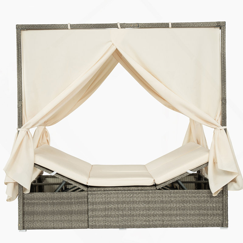 Lit de soleil réglable avec rideau, High Com Fort, avec 3 couleurs, Beige