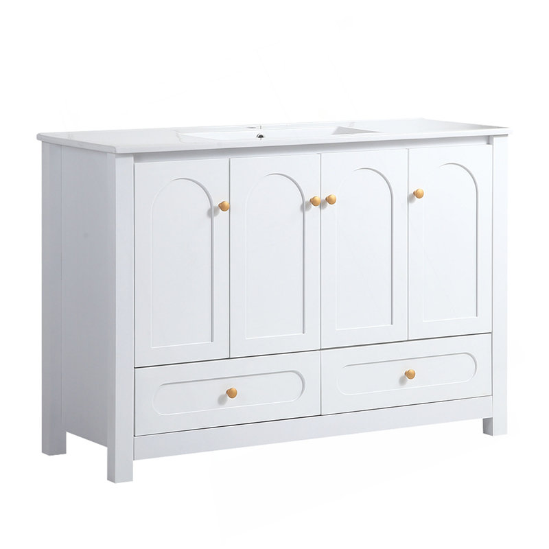 Ensemble de meuble-lavabo 48 po avec lavabo en résine, armoire de rangement abondante - 4 portes à fermeture douce et 2 tiroirs