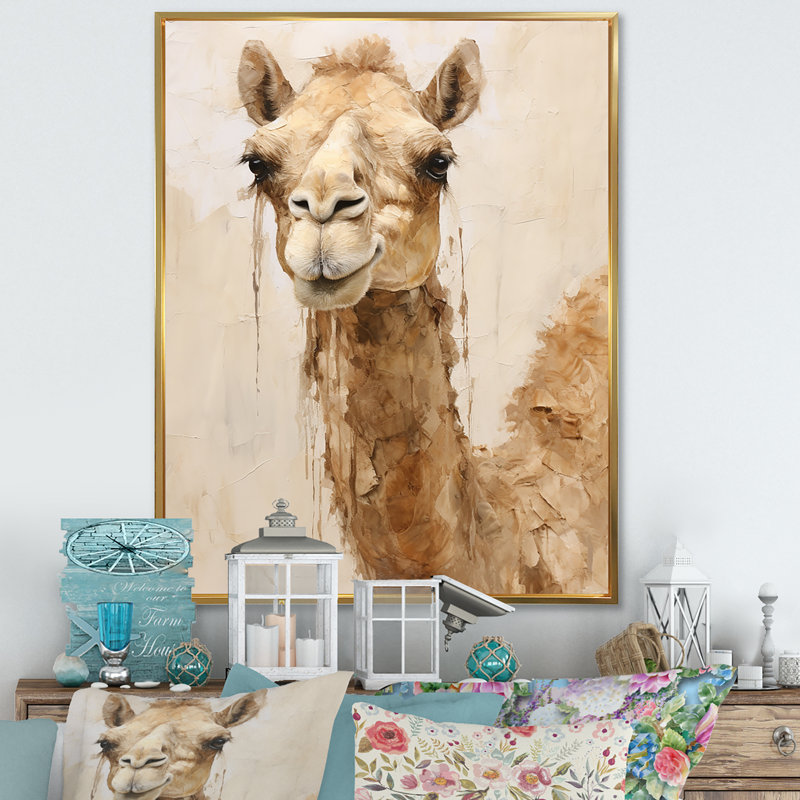 Minimalisme beige chameau II sur toile, H 40 po x l 30 po x P 1,5 po, Cadre flottant doré
