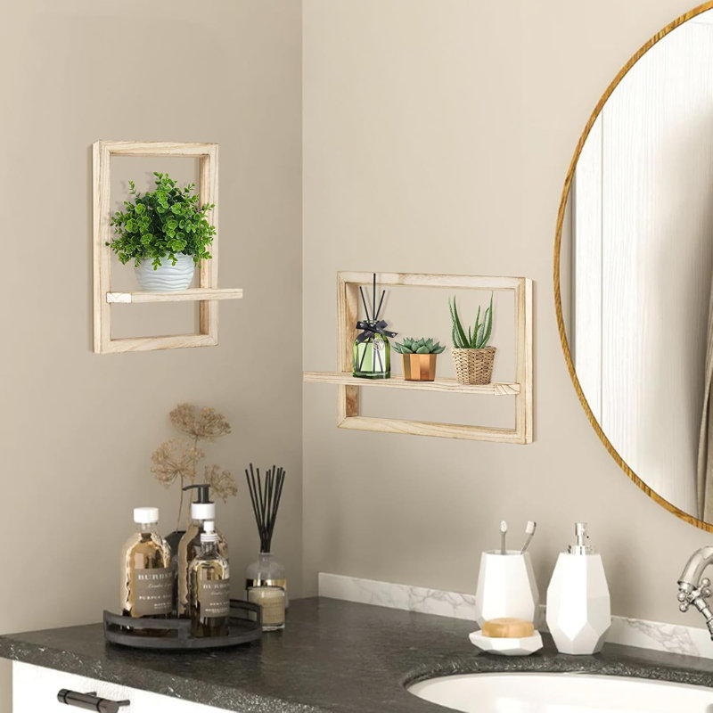 Rustic Brown Wood Floating Shelves Set of 4