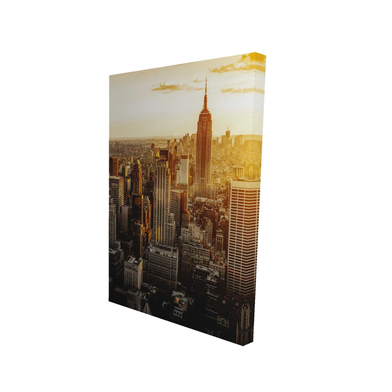 New York au coucher du soleil - Toile de bâtiment de bureau | Décoration intérieure, H 36 po x l 24 po