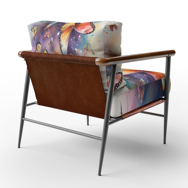 Purple Butterflies In The Air - Upholstered Animals Accent Side Chair, Black