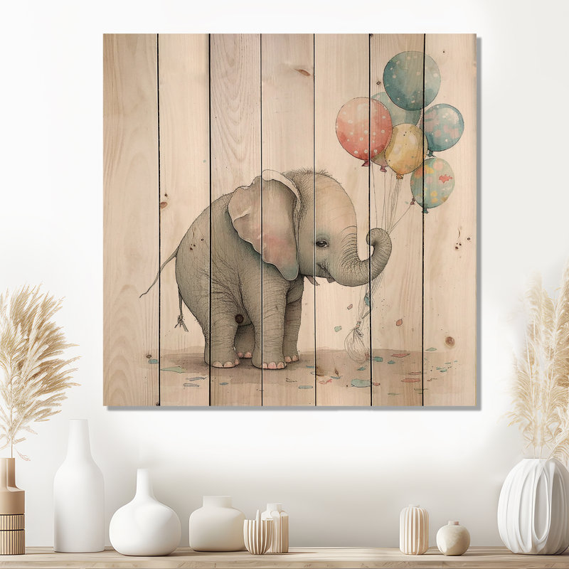 " Grey Illustration Detailed Baby Elephant ", 15'' H x 15'' W x 0.78'' D
