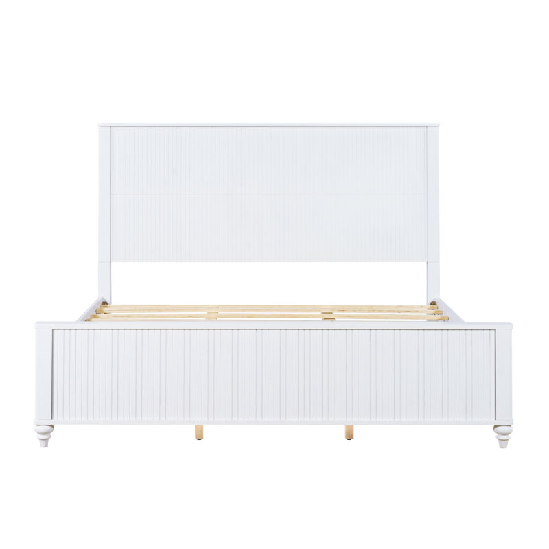 Bennett Mid-Century Modern Wooden Platform Bed With Headboard And Footboard, White, King