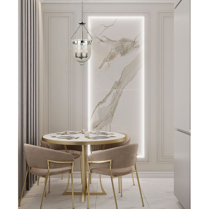Luminaire suspendu en chrome 4 lumières avec abat-jour en verre transparent