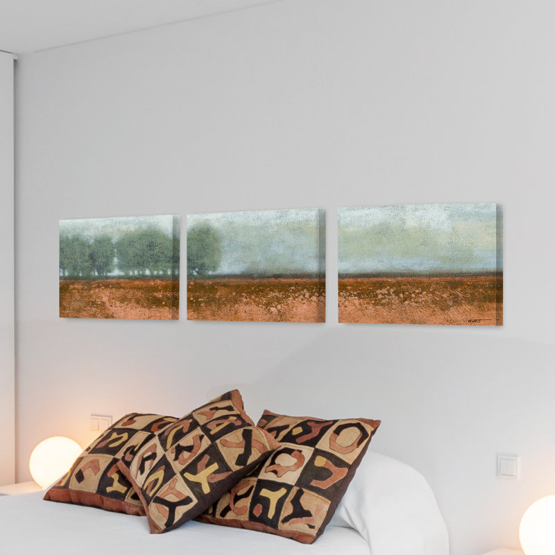 «Landscape Trees in Field Triptych», ensemble de 3 impressions sur bois
