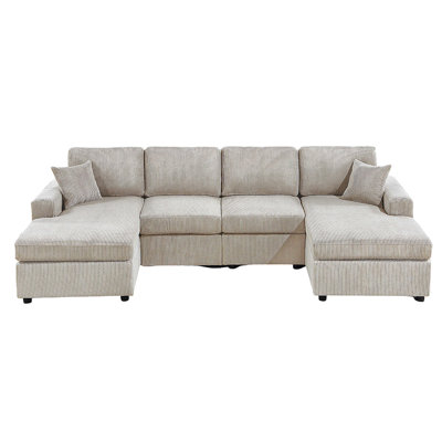 Modern Design Sectional Set 3Pc Armless Loveseat Two Matching Pillow Right Arm And Left Arm Chaise Ivory Finish Primary Living Room