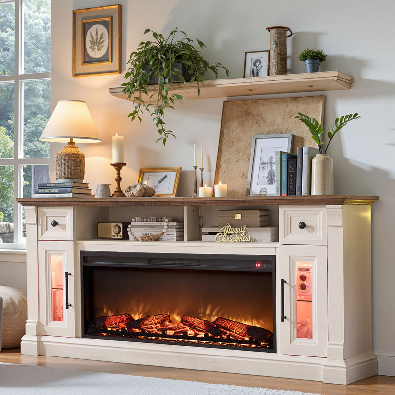 70"ModernFarmhouseFireplaceTVStandforTVsUpto 80",White, White