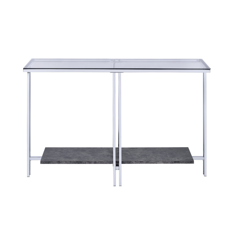 Latoria 48'' Glass Top Console Table with Faux Marble Shelf