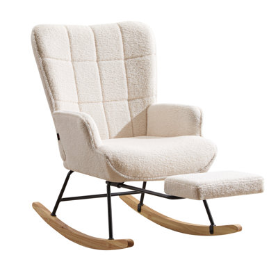 Upholstered Rocking Chair with Footrest, High Backrest Ergonomic Support Nursery Recliner Chair for Living Room, Bedroom by George Oliver