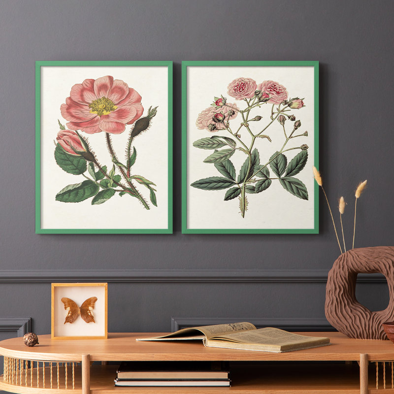 Impression florale rose de qualité supérieure - prête à accrocher - aucun clou requis - aucun clou requis, Gris