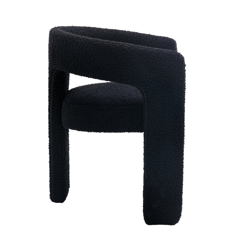 Black Sherpa Velvet Upholstered Side Chair with Metal Frame, Set of 2