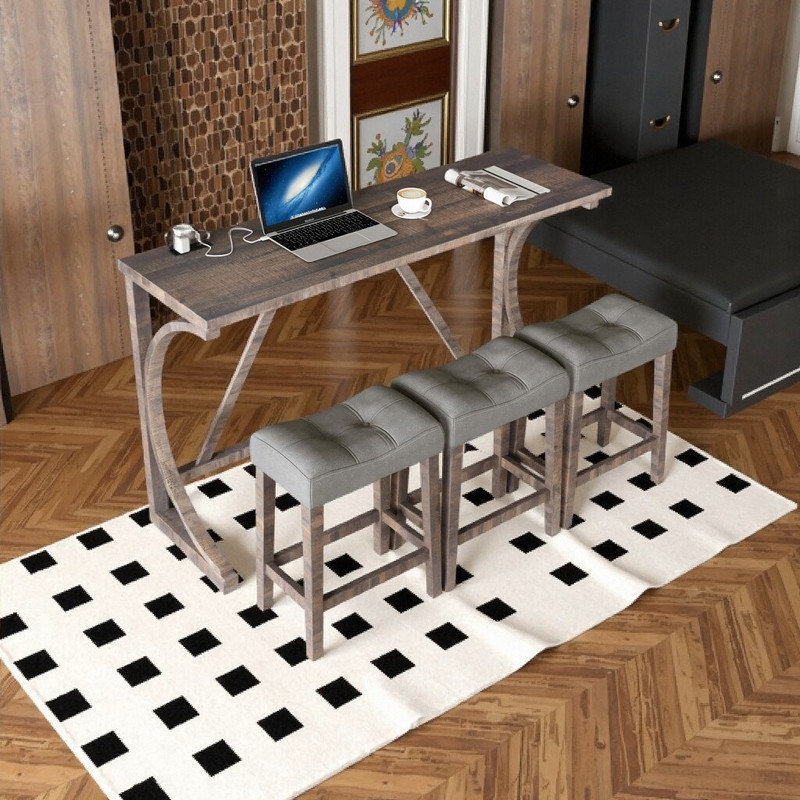 Lark Manor™ Industrial 4-Piece Bar Table Set with Comfort Stools for ...