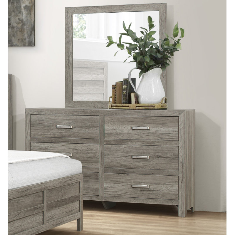Commode de style rustique vieilli gris avec 6 tiroirs et meubles de chambre à coucher transitionnels
