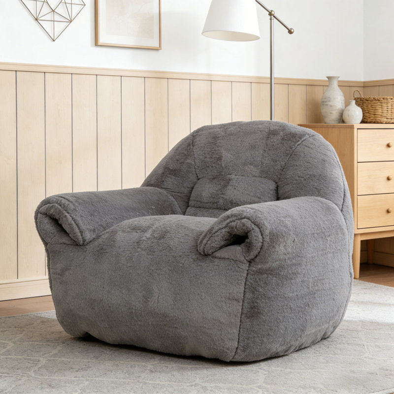 Fauteuil à billes en fausse fourrure, Gris foncé