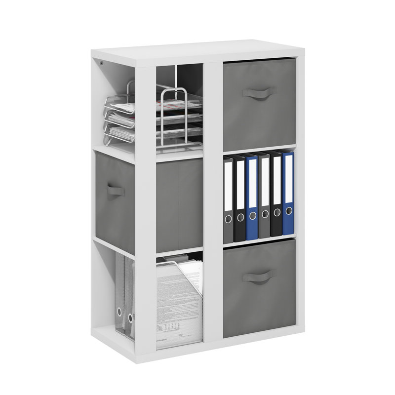 Bibliothèque à 3 niveaux Samual, bibliothèque ouverte, rangement et bacs, Blanc / gris clair