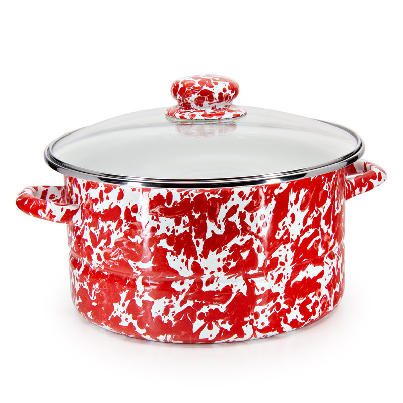 Golden Rabbit Red Swirl 6 Quarts Non-Stick Enamelware Stock Pot