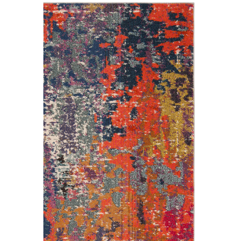 Tapis abstrait bleu / orange Hertzler, Carré 6 pi 7 po